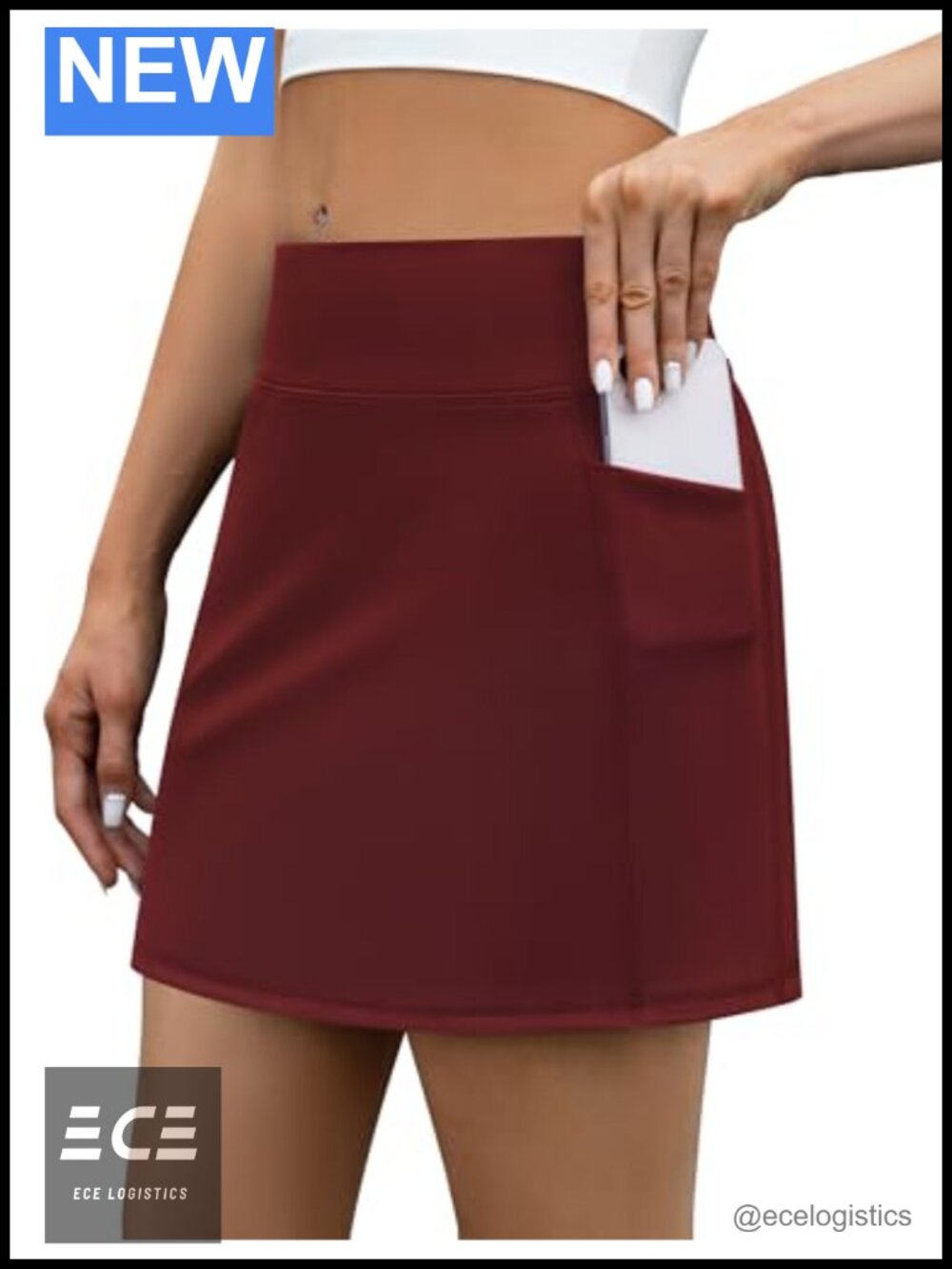Tennis Skort with Built-in Shorts High Waisted 4 Pockets Nylon Spandex